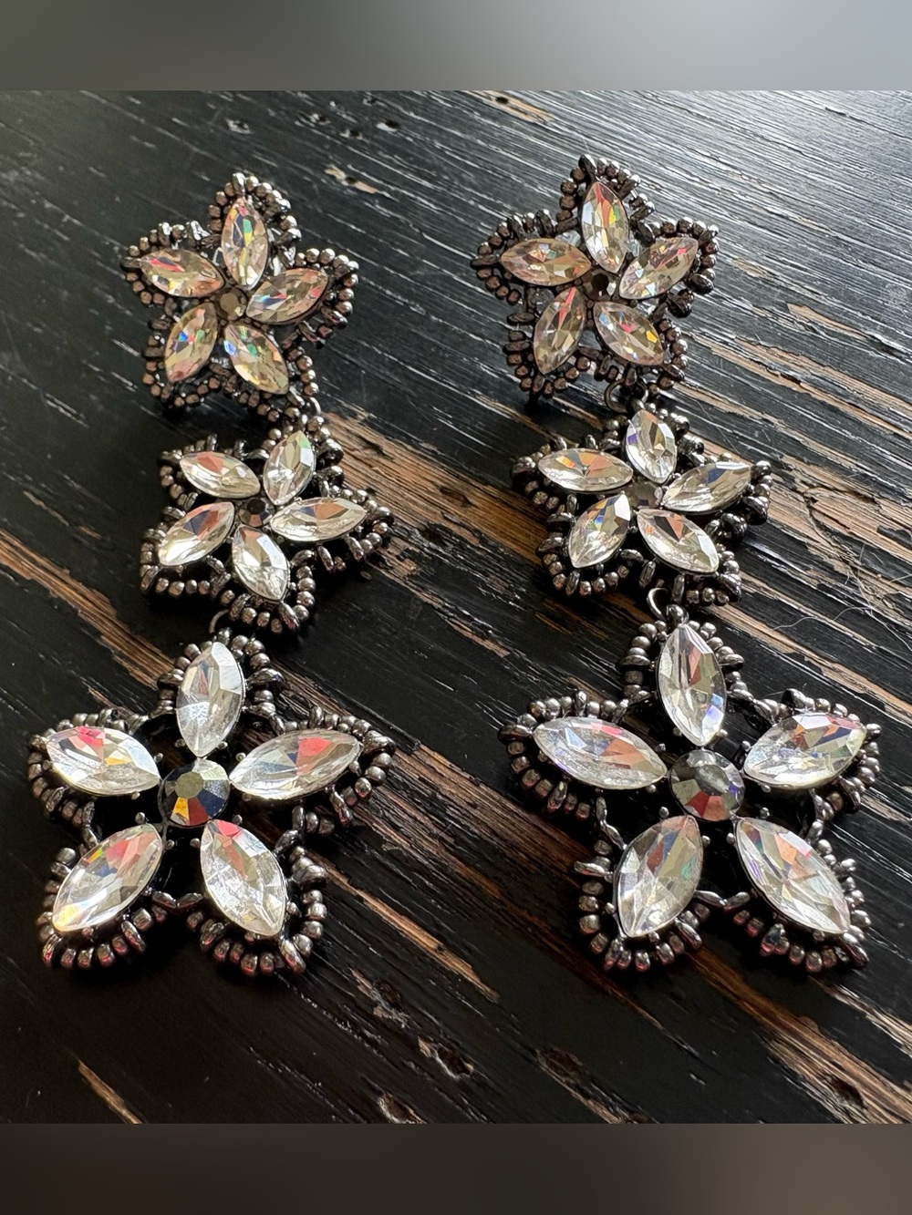 Crystal Flower Drop Earrings - Clear Crystal